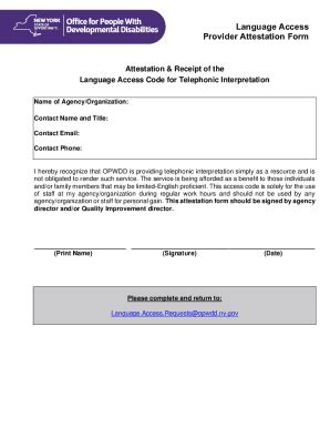 Fillable Online Opwdd Ny Language Access Provider Attestation Form Fax