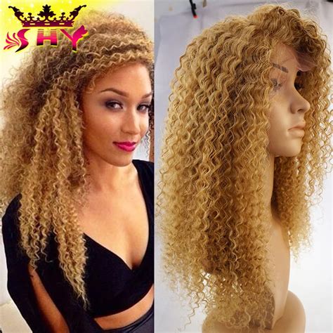 2016 Hot Sale Ombre Glueless Blonde Kinky Curly Full Lace Wig Human Hair 27 Color Kinky Curly