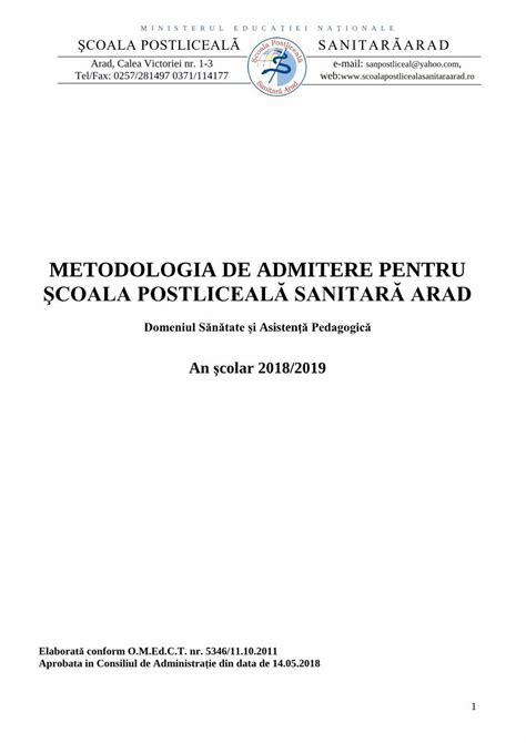 Pdf Metodologia De Admitere Pentru Coala Postliceal