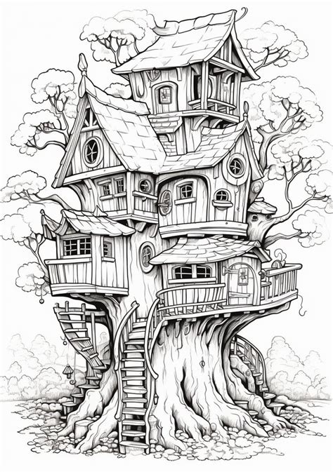 Treehouse Coloring Pages Printable Colouring Pages Book Instant