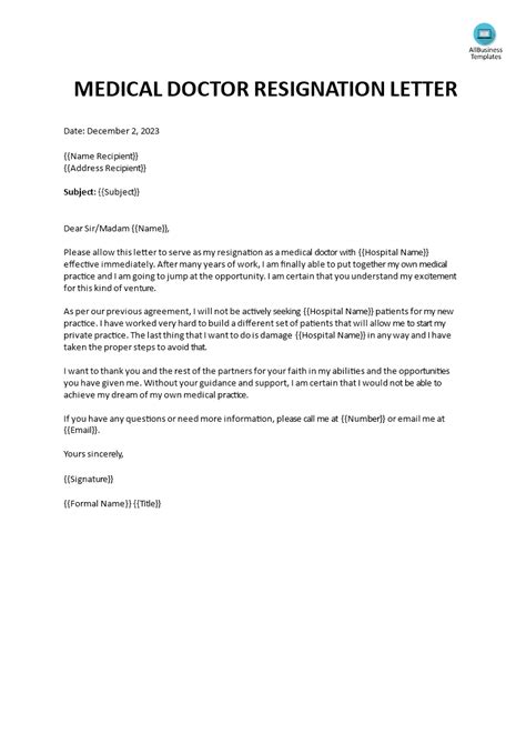 Medical Doctor Resignation Letter Templates At