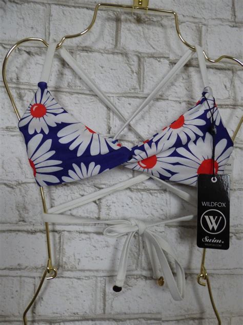 166 Wildfox Reversible Floral Twist Top Bikini Bottom Red White Blue