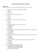 Honors Biology Midtern Review Questions Pdf Honors Biology Midterm