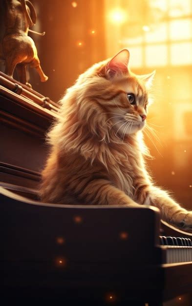 Premium Ai Image Charming Feline Playing Piano