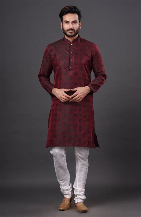 Hamsafar Mens Dark Maroon Dupion Silk Party Wear Kurta At Rs 1450 00