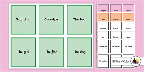 Subject Verb Object Create A Sentence Cards Teacher Made