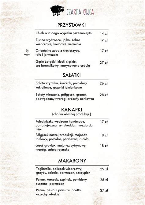 Menu At Czarna Owca Restaurant Bialystok