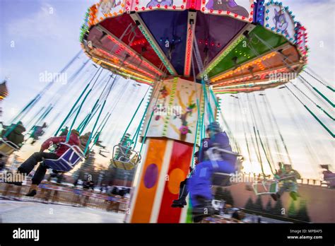 Abstract Motion Blur Carousel Spinning With Kids Long Exposure Stock