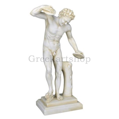 Dancing Satyr Faun With Cymbals Nude Male Greek Roman Statue Sculpture Cast Marble Museum Copy