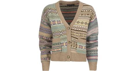 Polo Ralph Lauren Wool Fair Isle V Neck Cardigan In Grey Lyst UK