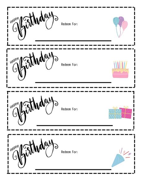 Printable Blank Birthday Coupons To Gift Etsy