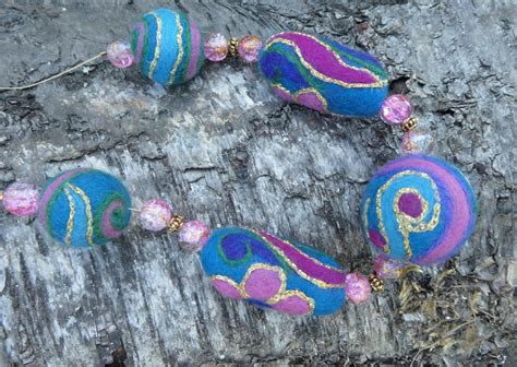 Striking Necklace Made Of Wet Felted Woollen Beads Of Merino Etsy