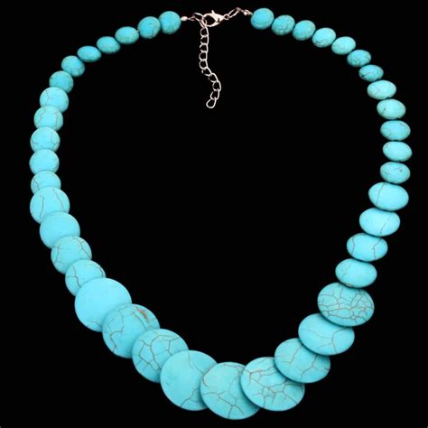 Buy Turquoise Stone Flat Bead Necklace Tibetan Silver Chain Extension Noble