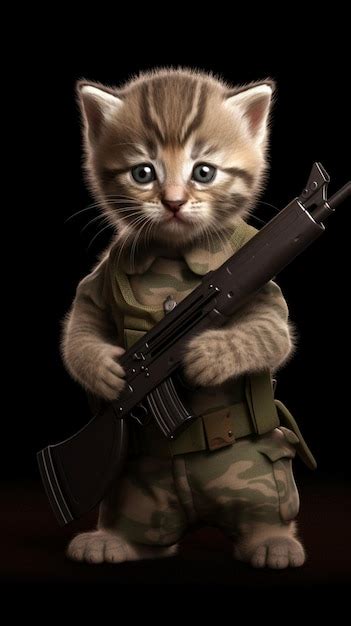 Premium Photo A Cat With A Gun In His Hands