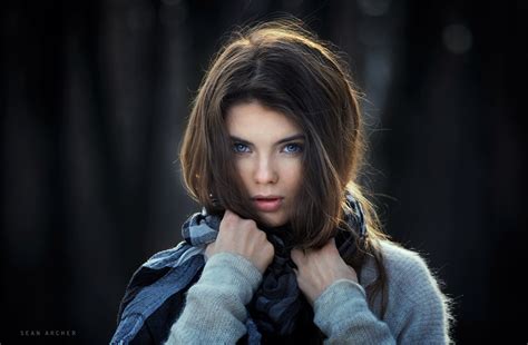 face, Anastasiya Peredistova, simple background, Sean Archer, women ...