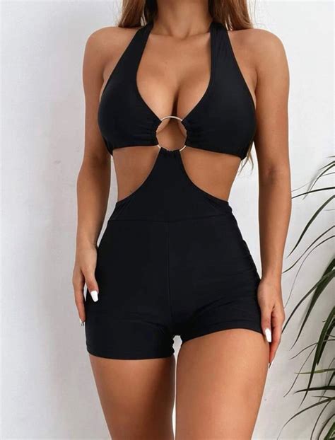 Ring Linked Cut Out Halter One Piece Swimsuit On Carousell