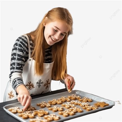 Adolescente Horneando Galletas De Jengibre Navideñas En Casa PNG