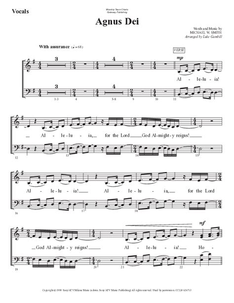 Agnus Dei Sheet Music Pdf Worshipteamtv Praisecharts