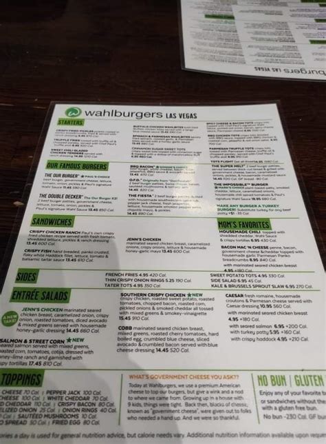 Menu of Wahlburgers in Las Vegas, NV 89109