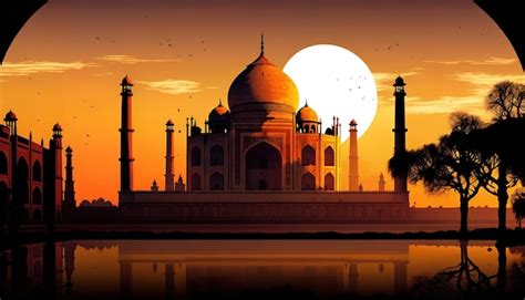 Un Atardecer Con Un Taj Mahal De Fondo Foto Premium