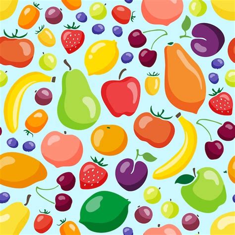 Premium Vector Colorful Fruits And Vegetables Seamless Pattern