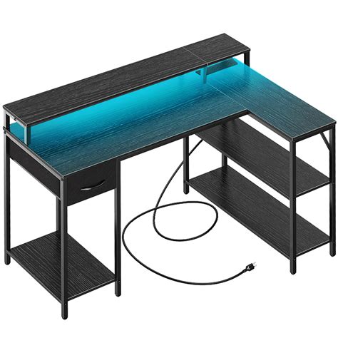 Buy Superjare L Shaped Computer Desk With Power Outlets And Led Strips