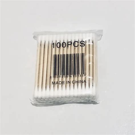 100 Pcs Cotton Buds Cotton Swab Wooden Handle Resealable Plastic