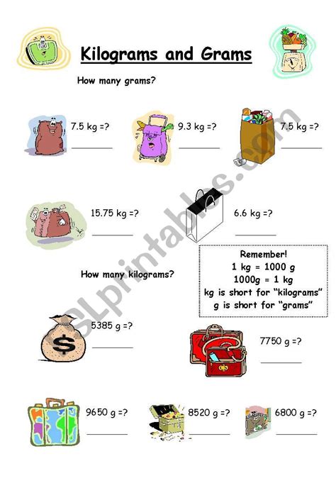 Kilograms And Grams Worksheet