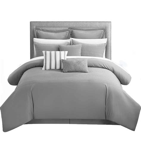 Chic Cranston Brenton Striped 9 Piece Comforter Set King And Queen Grey