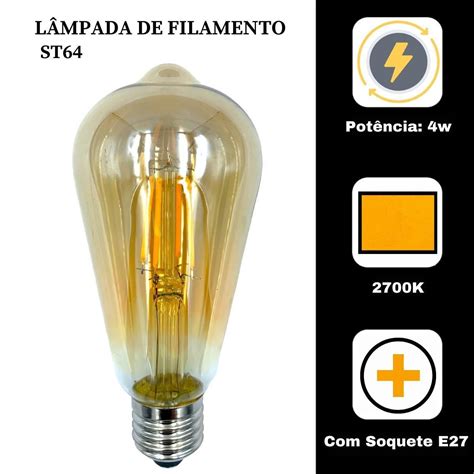 Kit 3 Lâmpada Filamento Led Retrô Vintage 4w Quente ST64 CBC