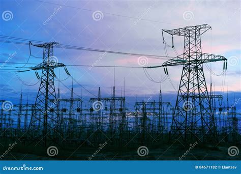 Distribution Electric Substation With Power Lines And Transformers