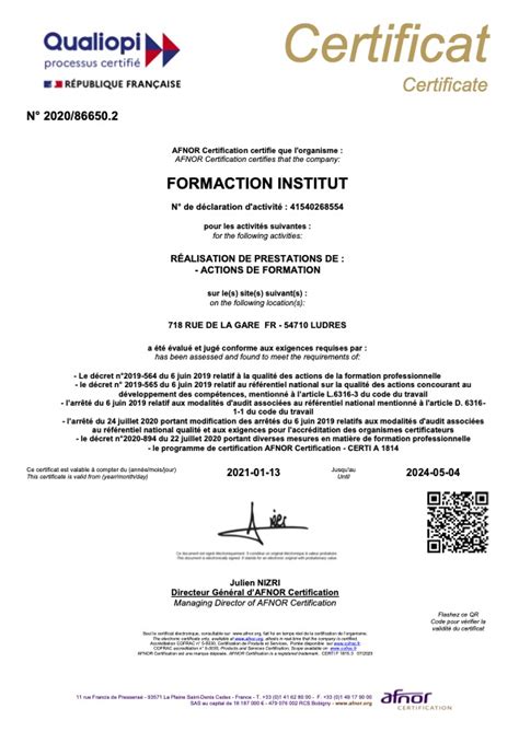 Formaction Institut est certifié Qualiopi