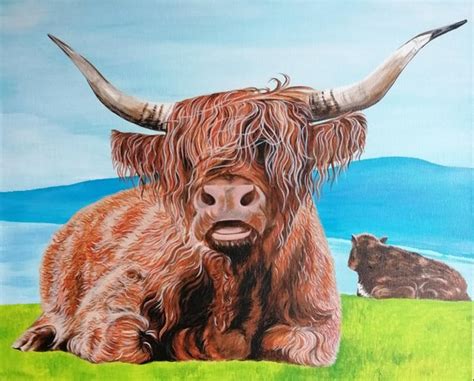 Kunstdruck Maisie Moo Highland Cow Kunstdruck Acryl Etsy