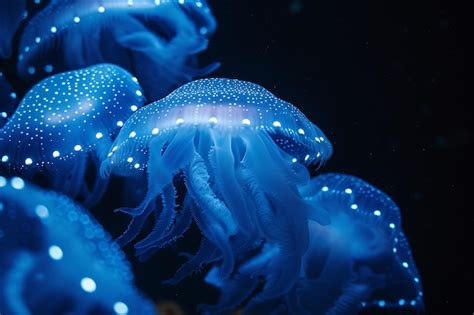 In The Depths Of The Ocean Bioluminescent Organisms Glow Foto Premium