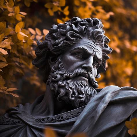 Premium Photo Gray Statue Of Greek God With Beard In Garden