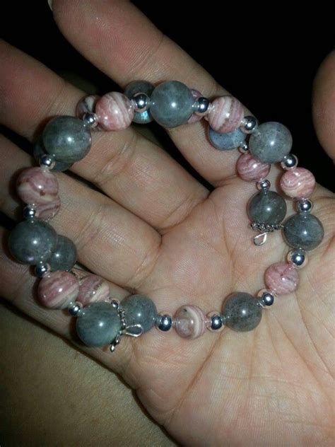 Labradorite And Rhohdochrosite Bracelet With Sterling Silver Beads