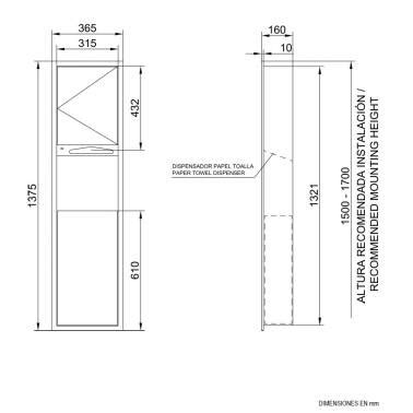 Mueble Compacto Empotrado Con Dispensador De Papel Toalla Y Papelera Nofer