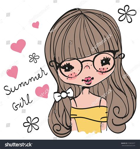 Cute Cartoon Girl Glasses White Bow Stock Illustration 573833977