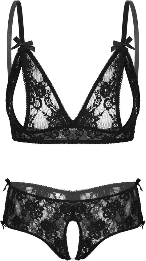 Oyolan Spitze Dessous Set Damen Durchsichtig Unterw Sche Brustfrei Bh