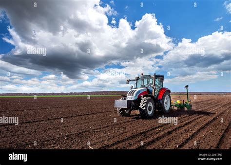 Farmer Seeding Sowing Crops At Field Stock Photo Alamy