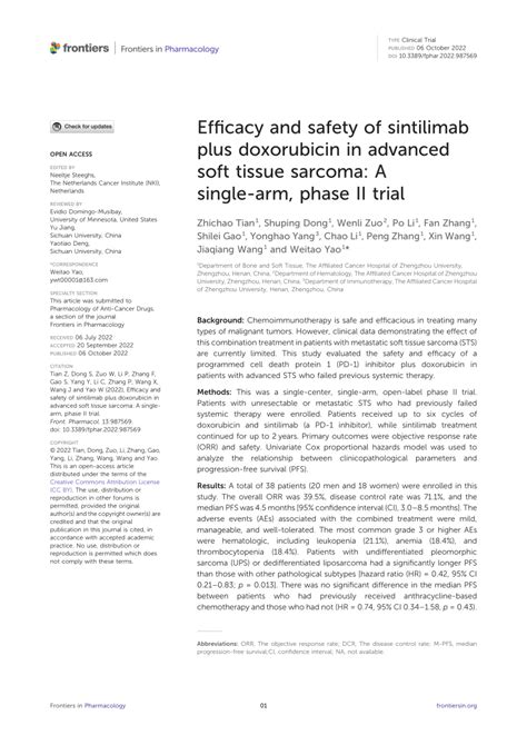 PDF Efficacy And Safety Of Sintilimab Plus Doxorubicin In Advanced