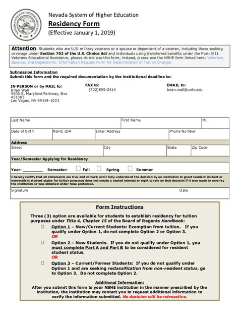 Fillable Online Law Unlv Nshe Residency Form Pdf University Of Nevada