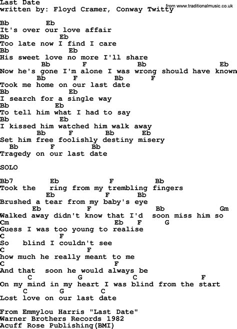 Emmylou Harris Song Last Date Lyrics And Chords
