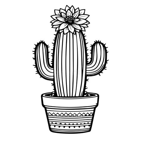 Black and White Simple Cactus Drawing, Black and White Cactus Clipart
