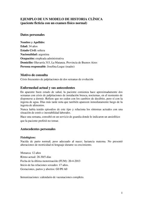 Modelo Historia Clinica Argente Con Examen Fisico Normal Ejemplo De