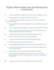 Organic Macro Molecules And Membranes Assignment Biology Docx