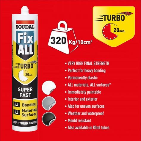 Soudal Fix All Turbo White Super Fast High Grab Adhesive Box Of 12 Sealants And Tools Direct