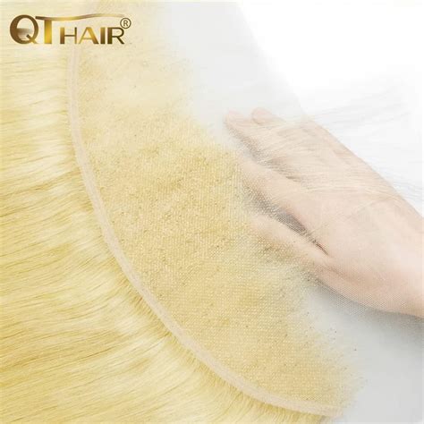 QTHAIR 12A Russian Blonde 613 Transparent Lace Frontal Body Wave Honey Blonde Straight