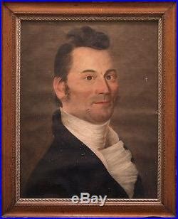 Antique Early American Portrait Folk Art Dapper Gentleman Painting