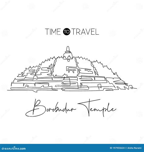 Candi Borobudur Temple In Java Island Indonesia Line Art Thin Outline ...